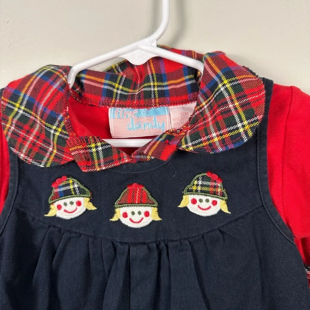 Fine & Dandy Boys 12 Months Smocked Overalls Romper Christmas Long Sleeve